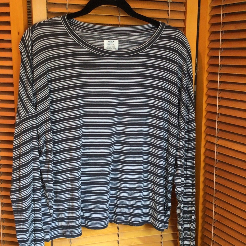 RVCA Navy and White Striped Long Sleeve Tee Shirt